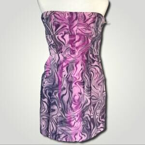 BCBG MAXAZRIA Y2K SHARKSKIN IRIDESCENT STRAPLESS MINI PARTY DRESS PINK SMALL 6